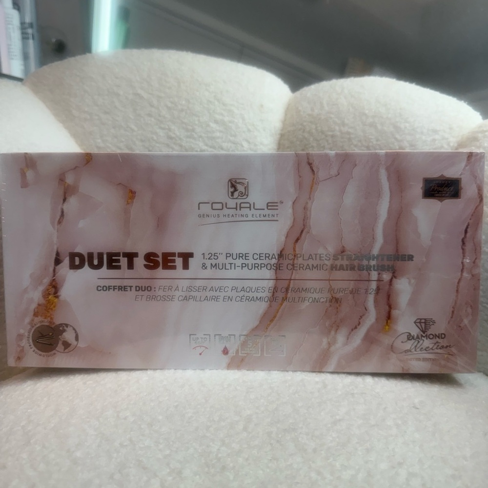 Duet Set Ceramic Hair Straightener & Brush - Pink Marble